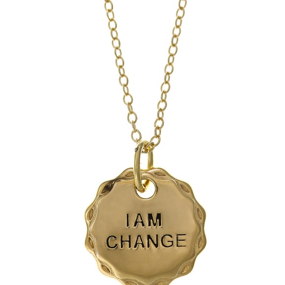 GIRL RISING Gold Over Sterling Silver “I AM CHANGE” Necklace - Picture 2 of 6